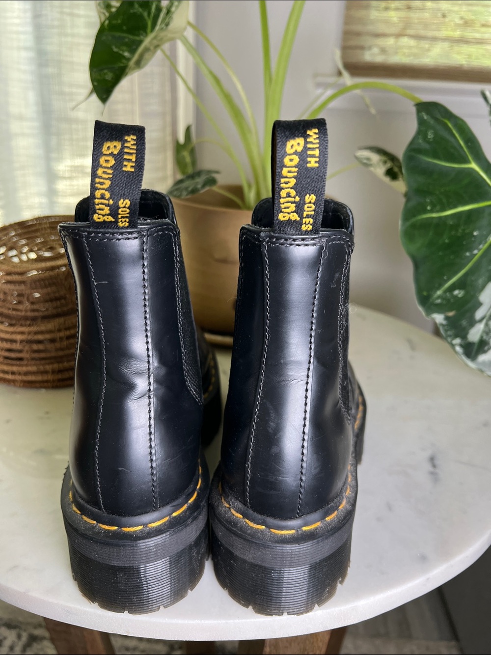 Dr. Martens Black Leather Chelsea Combat Boots with Yellow Stitching - Picture 3 of 4